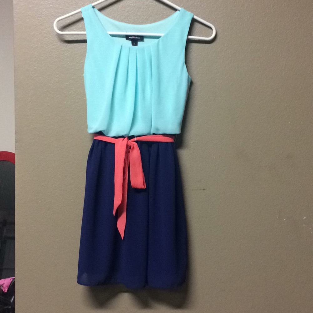 🆕Color block turquoise and navy with coral belt